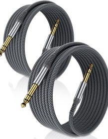 Elebase 1/4 Inch TRS Instrument Guitar Cable 10ft 2Pack,Straight 6.35mm Guitar Bass AMP Cord,Quarter Inch 6.3mm Male Jack Stereo Audio Balanced Line for Electric Guitar,Bass,Keyboard,Amplifier,Speaker